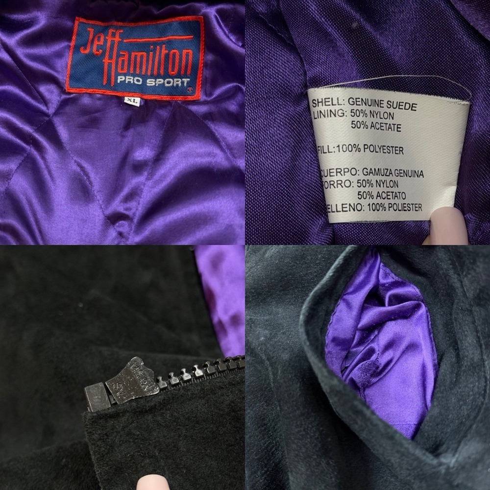 Vintage Jeff Hamilton Sacramento‎ Kings Black Purple Suede Jacket Size XL - Picture 12 of 12